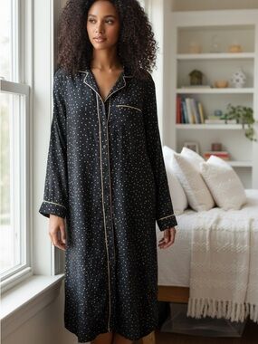 Who What Wear Black Nightshirt with Gold Dot Print